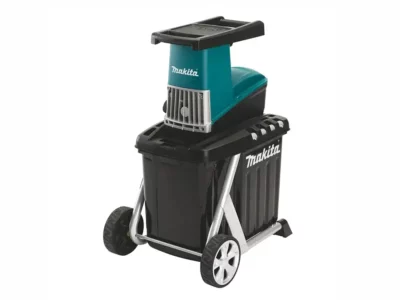 Elektro Häcksler von Makita mit Fangkorb.